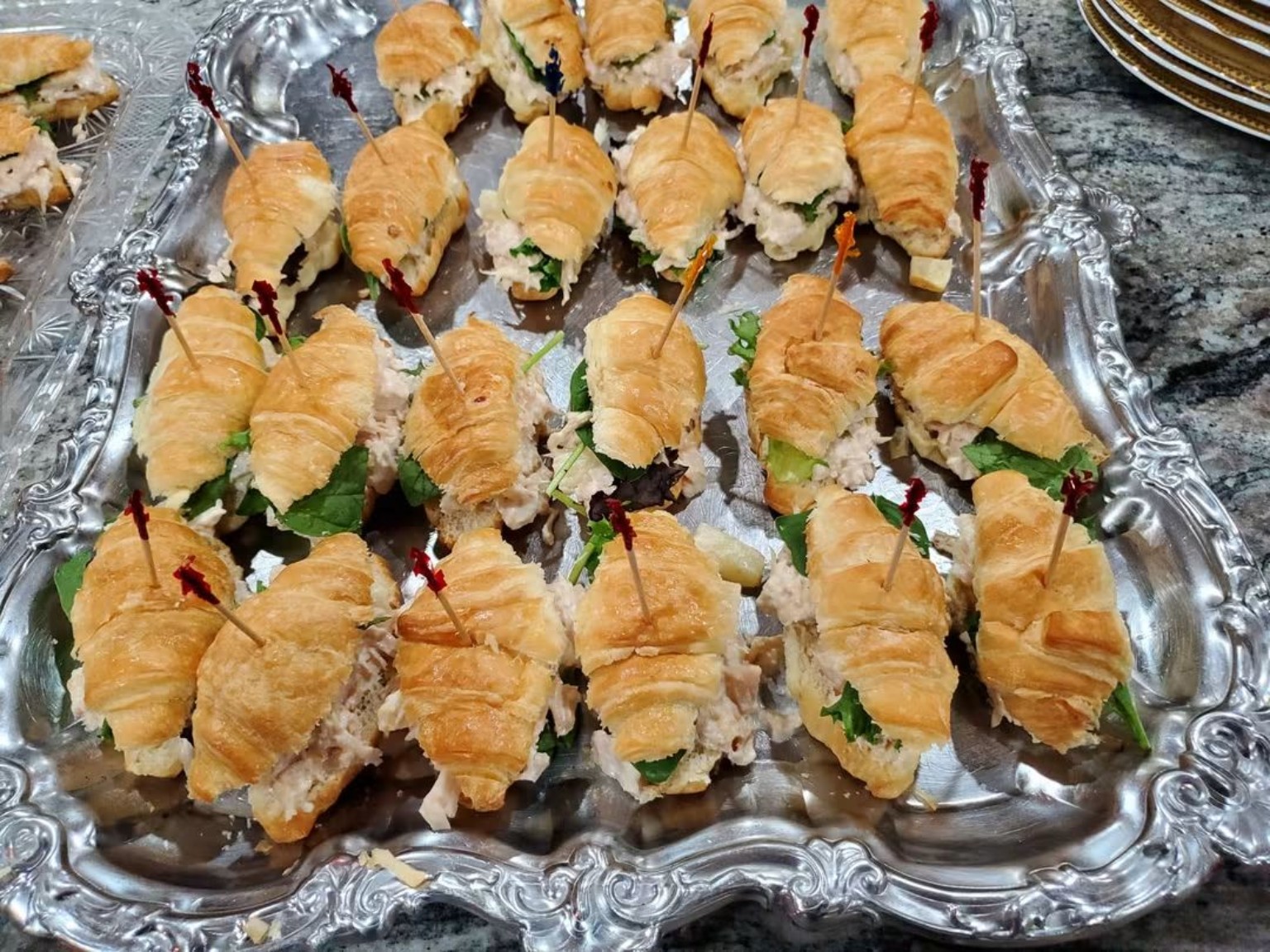 Platter of bite-sized catered appetizers