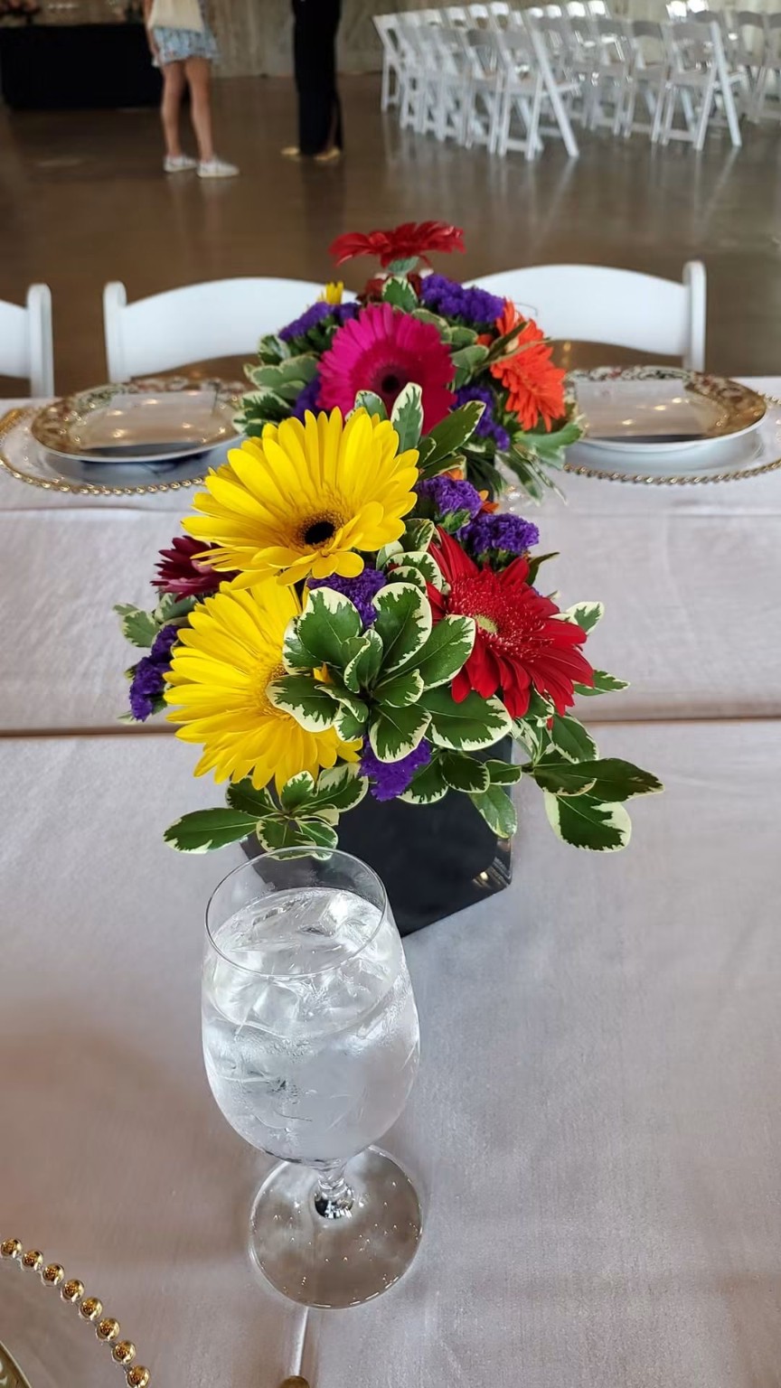 Bright floral bouquet on a dining table