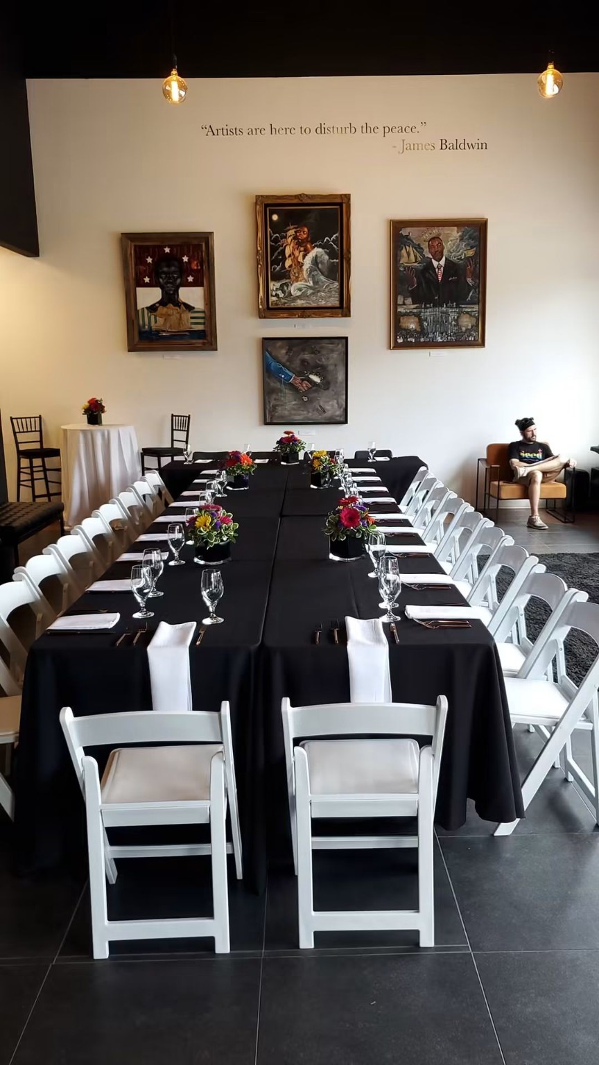 Formal black and white dining room setup