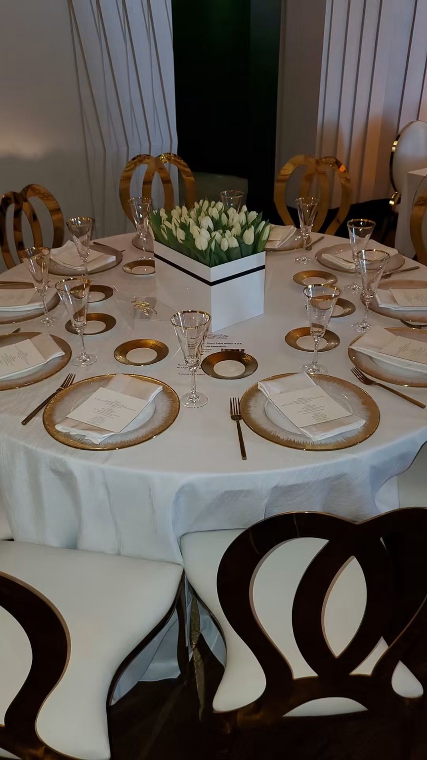 Formal place settings viewed from above
