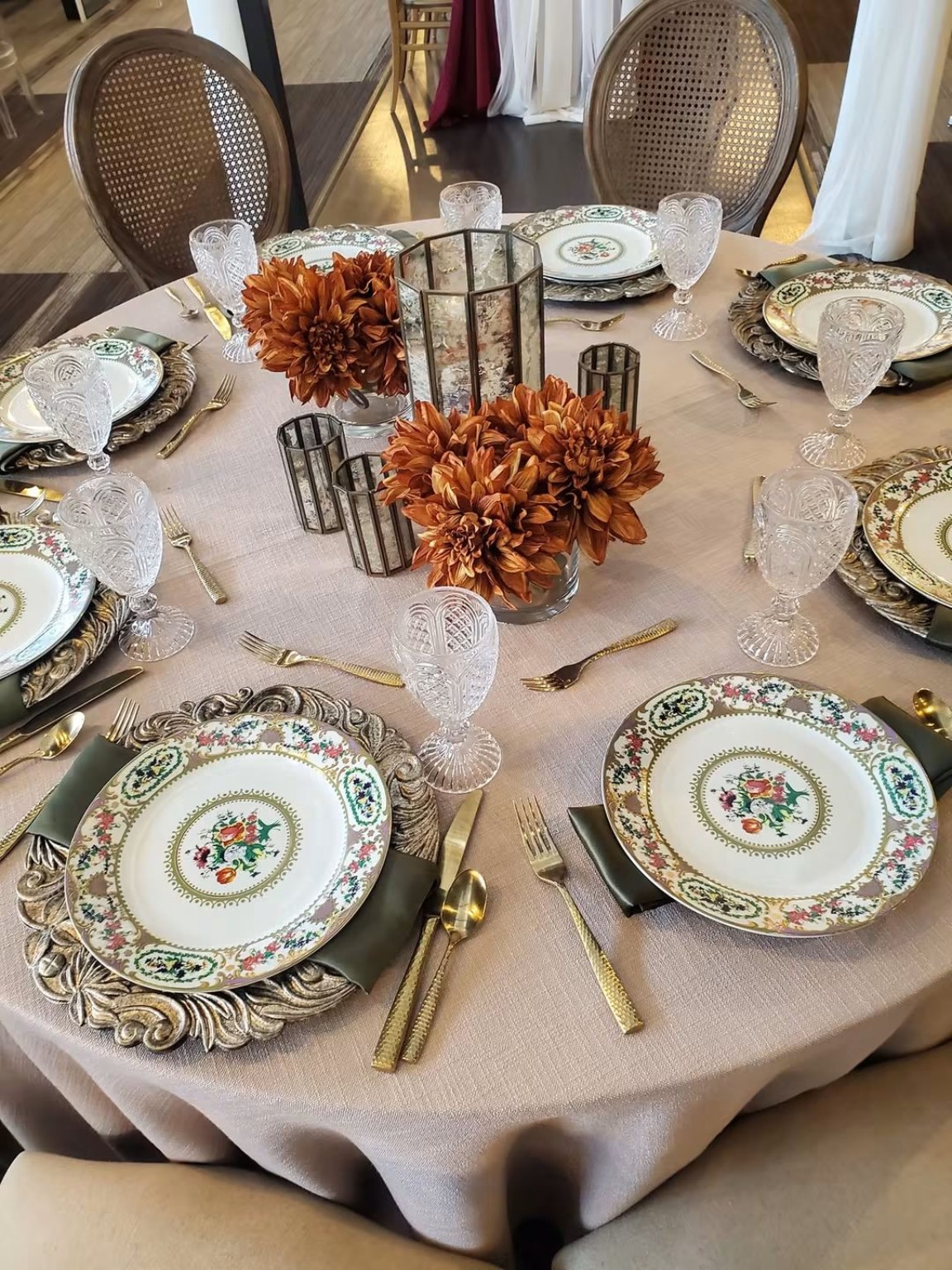A detailed tablescape prepared for a celebration