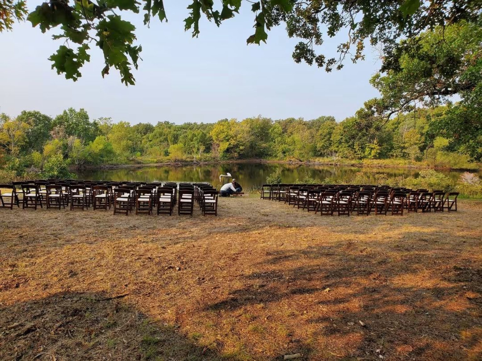 Rows of outdoor ceremony chairs