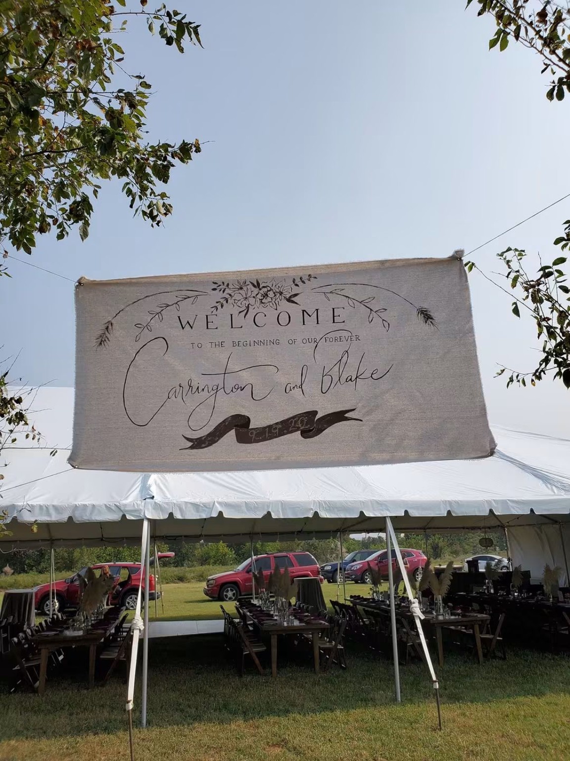 Outdoor event structure prepared for a celebration