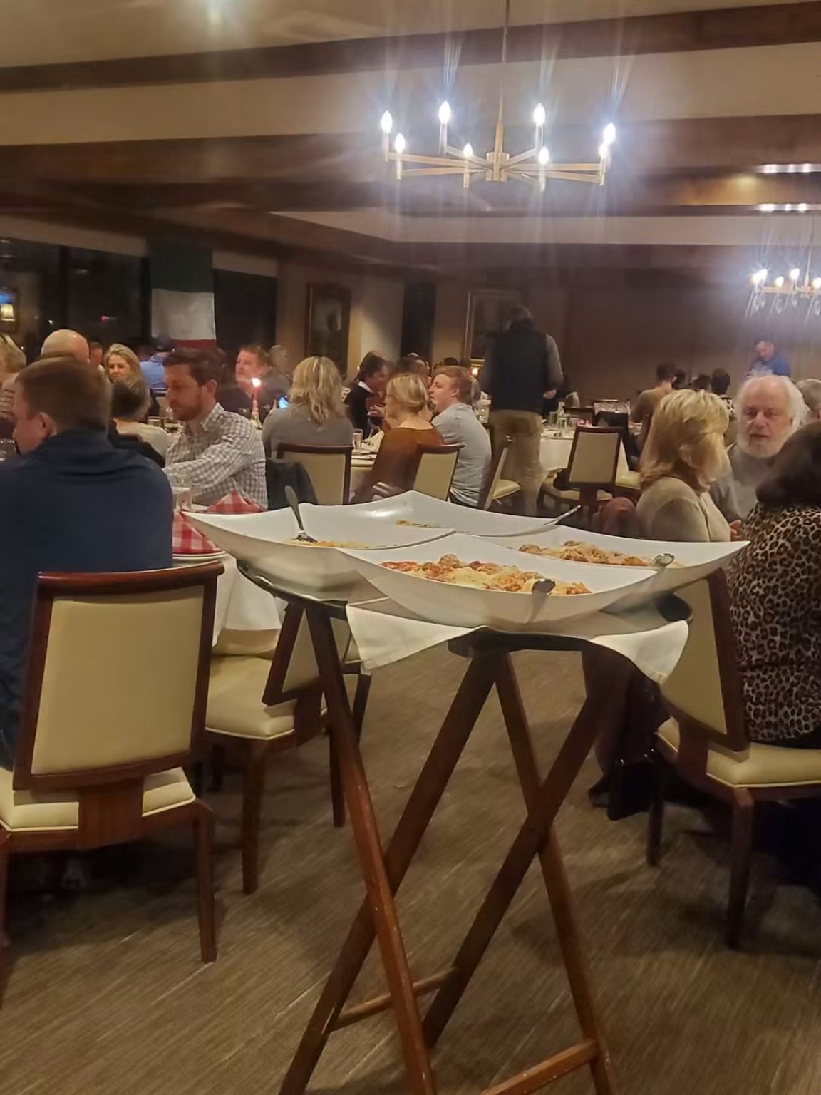 Busy dining room with catered service tables